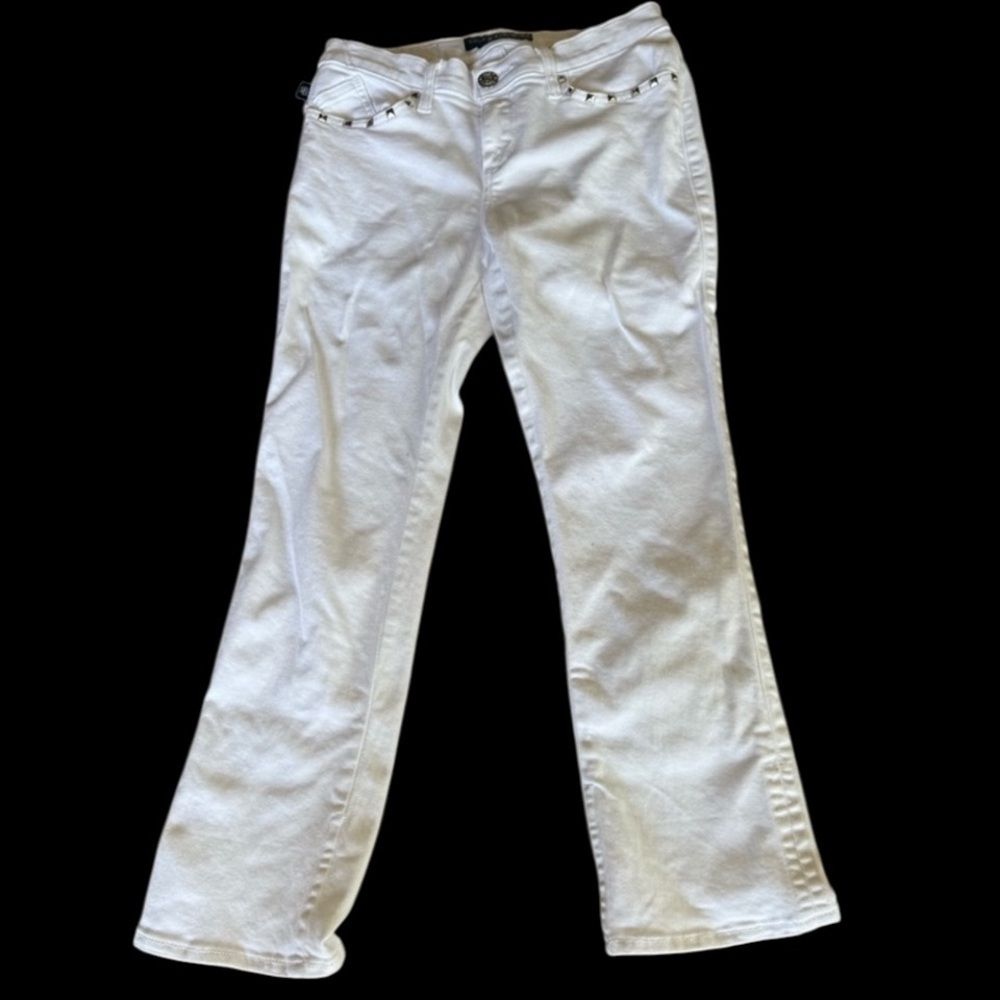Rock & Republic ladies white jeans with silver embezzlement exc Cond SIZE 8